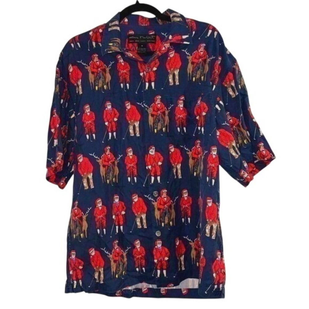 Vintage Guy Buffet Silk Christmas Shirt Mens Small S Golfing Santa Hawaiian‎